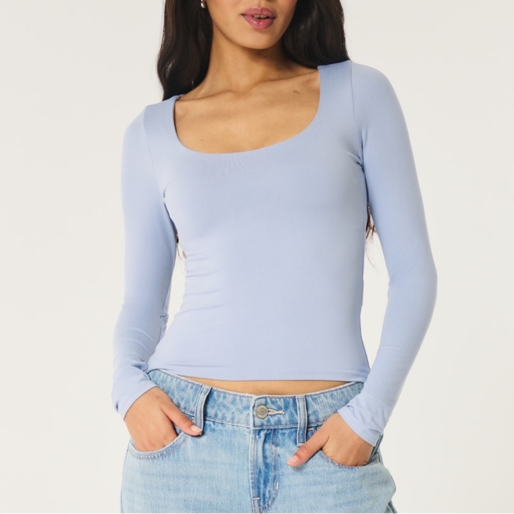 Light Blue Hollister Soft Stretch Seamless Long Sleeve Top